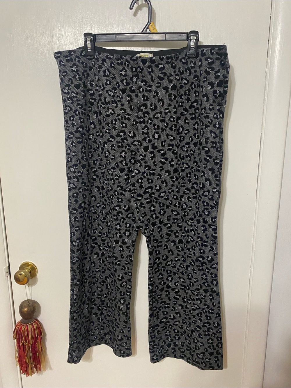 Maeve Gray and Black Leopard Print Knit Trousers